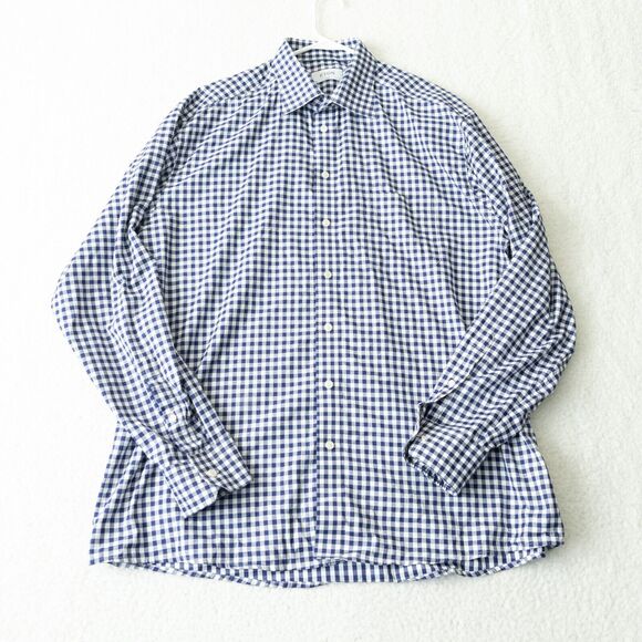 Eton Classic Blue and White Gingham Button Down Classic Fit Shirt Men's Sz 46 - Picture 1 of 16